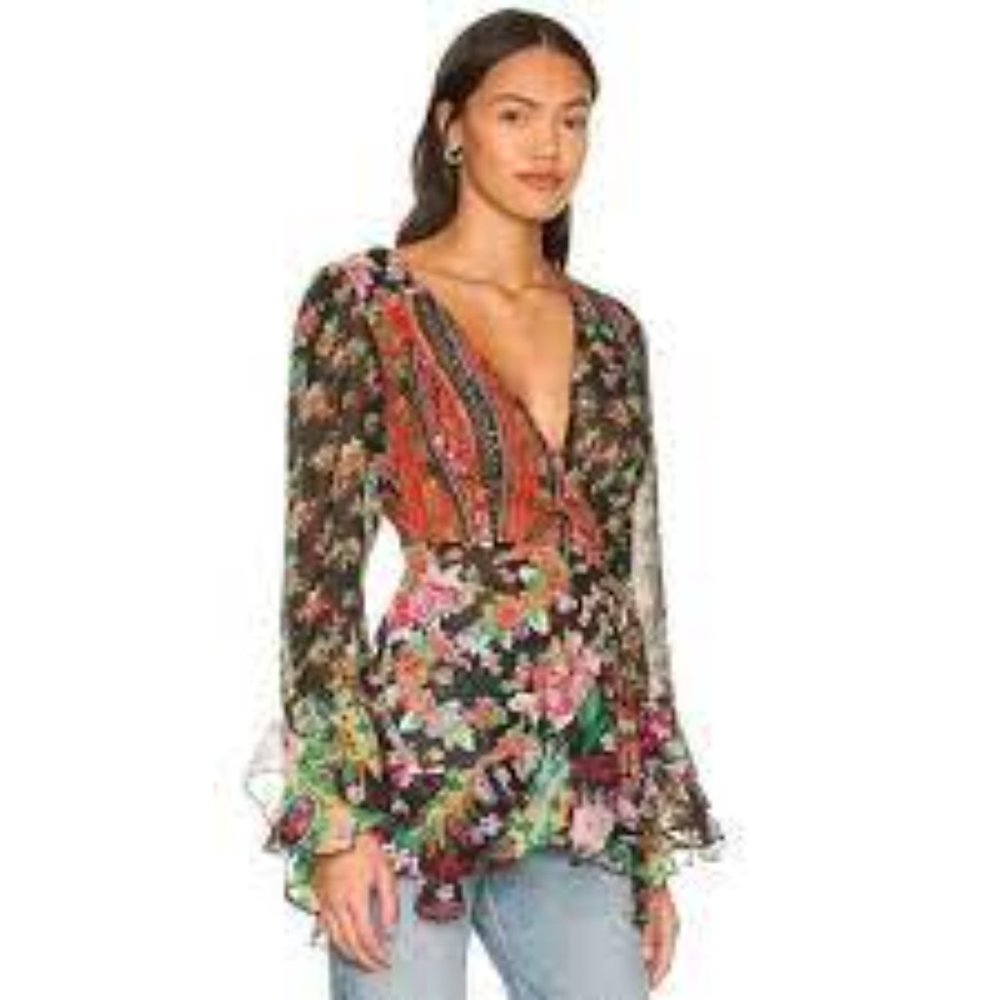 NWOT Free People X Revolve Magic Hour wrap blouse SZ SP - Picture 2 of 6